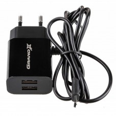Зарядний пристрій Grand-X CH-35B 5V 2,1A 2USB + micro USB Black