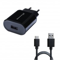 Зарядний пристрій Grand-X (1xUSB 2.1A) Black (CH-15T) + кабель USB Type C